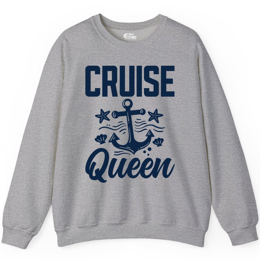 Cruise Queen Shirt - Nautical Anchor & Starfish Fun Cruise Shirt (Sweatshirt) in Sport Grey - Cruise Queen Shirt - Nautical Anchor and Starfish Graphic Tee
