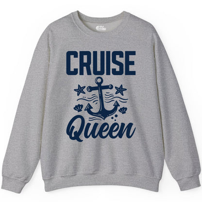 Cruise Queen Shirt - Nautical Anchor & Starfish Fun Cruise Shirt (Sweatshirt) in Sport Grey - Cruise Queen Shirt - Nautical Anchor and Starfish Graphic Tee