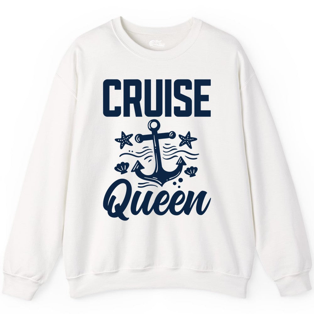 Cruise Queen Shirt - Nautical Anchor & Starfish Fun Cruise Shirt (Sweatshirt) in White - Cruise Queen Shirt - Nautical Anchor and Starfish Graphic Tee