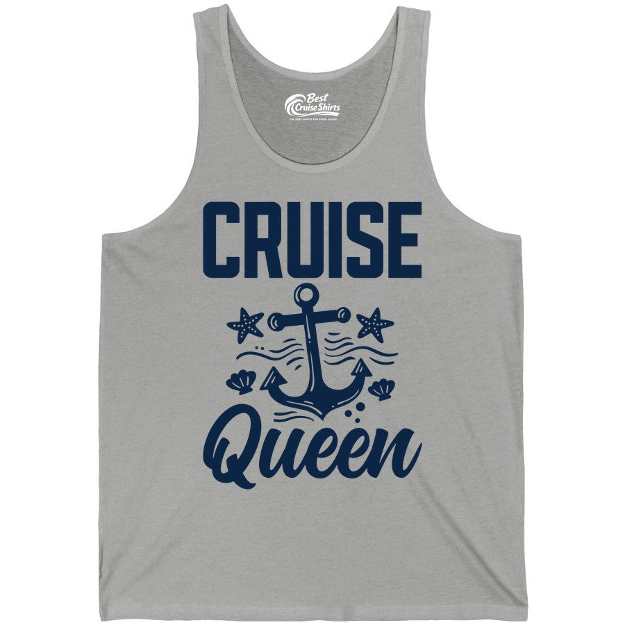 Cruise Queen Shirt - Nautical Anchor & Starfish Fun Cruise Shirt (Tank Top) in Athletic Heather - Cruise Queen Shirt - Nautical Anchor and Starfish Graphic Tee