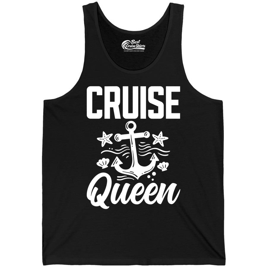 Cruise Queen Shirt - Nautical Anchor & Starfish Fun Cruise Shirt (Tank Top) in Black - Cruise Queen Shirt - Nautical Anchor and Starfish Graphic Tee