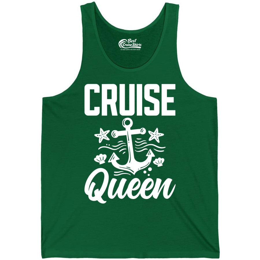 Cruise Queen Shirt - Nautical Anchor & Starfish Fun Cruise Shirt (Tank Top) in Kelly - Cruise Queen Shirt - Nautical Anchor and Starfish Graphic Tee