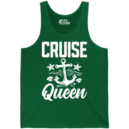 Cruise Queen Shirt - Nautical Anchor & Starfish Fun Cruise Shirt (Tank Top) in Kelly - Cruise Queen Shirt - Nautical Anchor and Starfish Graphic Tee