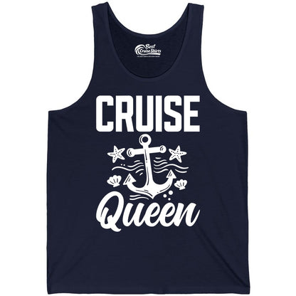Cruise Queen Shirt - Nautical Anchor & Starfish Fun Cruise Shirt (Tank Top) in Navy - Cruise Queen Shirt - Nautical Anchor and Starfish Graphic Tee