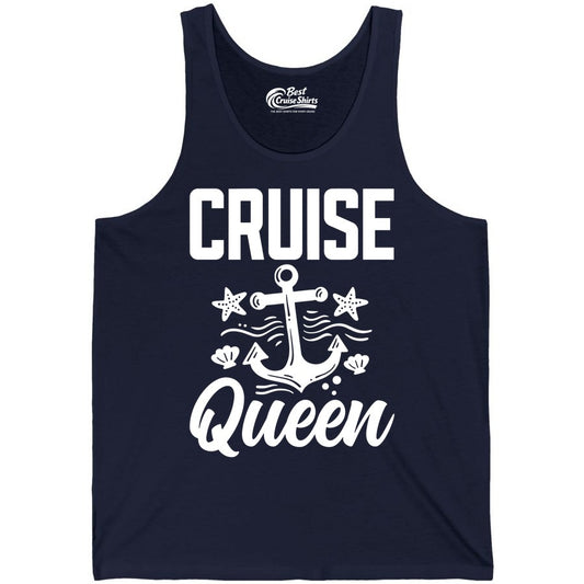 Cruise Queen Shirt - Nautical Anchor & Starfish Fun Cruise Shirt (Tank Top) in Navy - Cruise Queen Shirt - Nautical Anchor and Starfish Graphic Tee