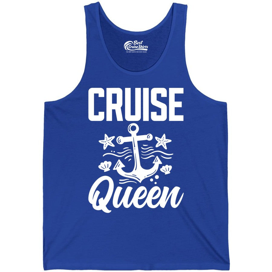 Cruise Queen Shirt - Nautical Anchor & Starfish Fun Cruise Shirt (Tank Top) in True Royal - Cruise Queen Shirt - Nautical Anchor and Starfish Graphic Tee