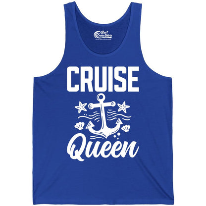 Cruise Queen Shirt - Nautical Anchor & Starfish Fun Cruise Shirt (Tank Top) in True Royal - Cruise Queen Shirt - Nautical Anchor and Starfish Graphic Tee