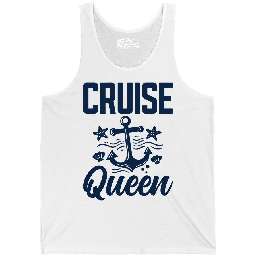 Cruise Queen Shirt - Nautical Anchor & Starfish Fun Cruise Shirt (Tank Top) in White - Cruise Queen Shirt - Nautical Anchor and Starfish Graphic Tee