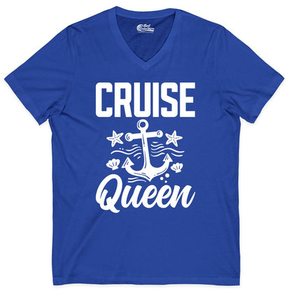 Cruise Queen Shirt - Nautical Anchor & Starfish Fun Cruise Shirt (V-Neck) in True Royal - Cruise Queen Shirt - Nautical Anchor and Starfish Graphic Tee