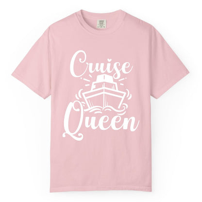 Cruise Queen Shirt - Girls Cruise Top for Nautical Vacations & Trips (Comfort Color) in Blossom - Cruise Queen Shirt - Nautical Ladies Getaway Bold Cruise Ship Design
