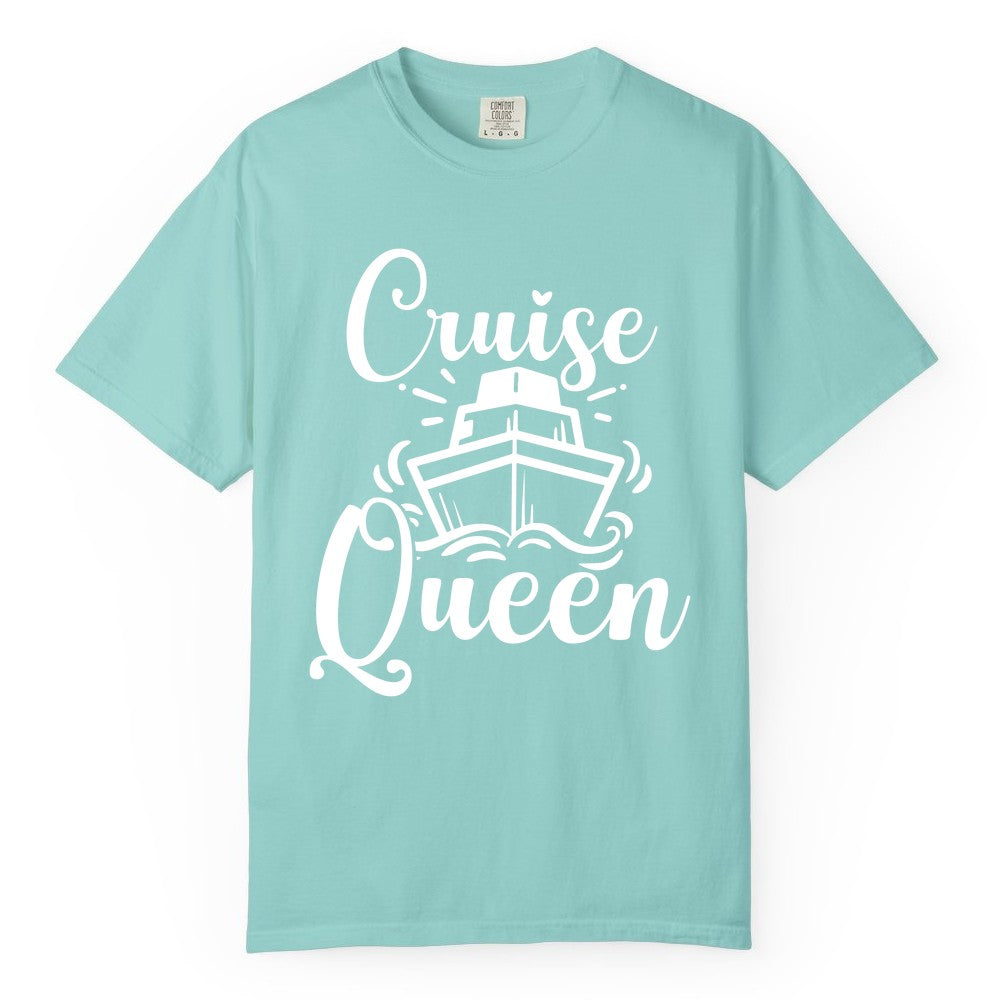 Cruise Queen Shirt - Girls Cruise Top for Nautical Vacations & Trips (Comfort Color) in Chalky Mint - Cruise Queen Shirt - Nautical Ladies Getaway Bold Cruise Ship Design