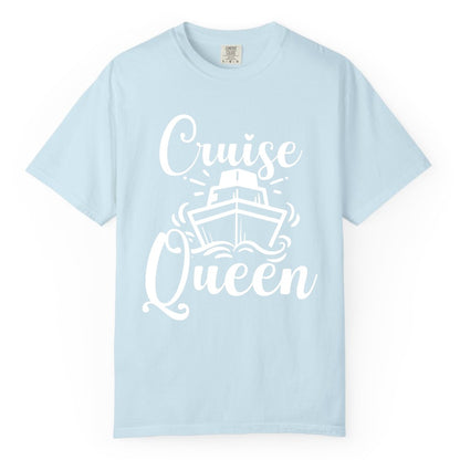 Cruise Queen Shirt - Girls Cruise Top for Nautical Vacations & Trips (Comfort Color) in Chambray - Cruise Queen Shirt - Nautical Ladies Getaway Bold Cruise Ship Design