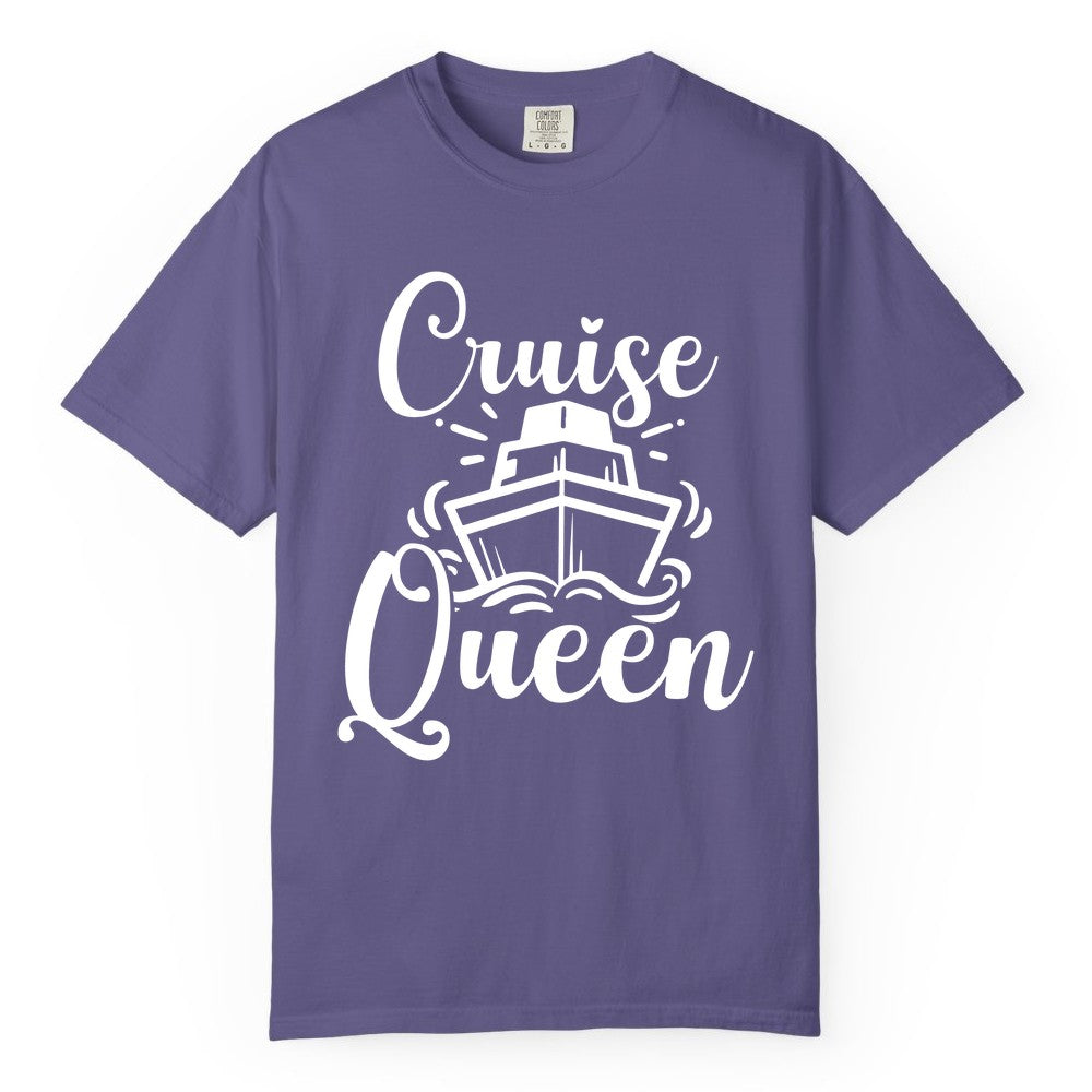Cruise Queen Shirt - Girls Cruise Top for Nautical Vacations & Trips (Comfort Color) in Grape - Cruise Queen Shirt - Nautical Ladies Getaway Bold Cruise Ship Design