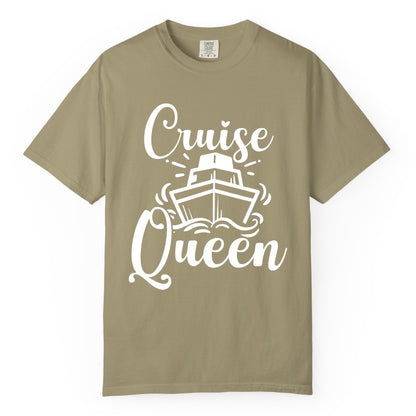 Cruise Queen Shirt - Girls Cruise Top for Nautical Vacations & Trips (Comfort Color) in Khaki - Cruise Queen Shirt - Nautical Ladies Getaway Bold Cruise Ship Design