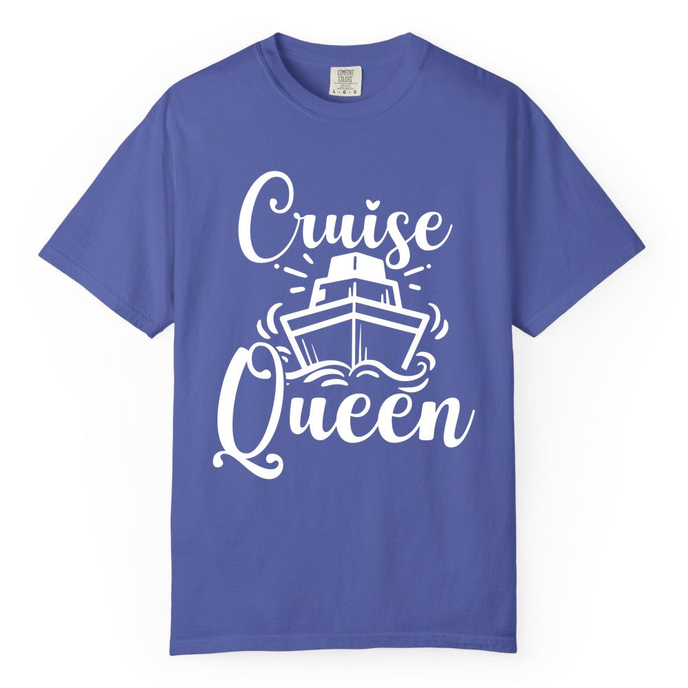 Cruise Queen Shirt - Girls Cruise Top for Nautical Vacations & Trips (Comfort Color) in Periwinkle - Cruise Queen Shirt - Nautical Ladies Getaway Bold Cruise Ship Design