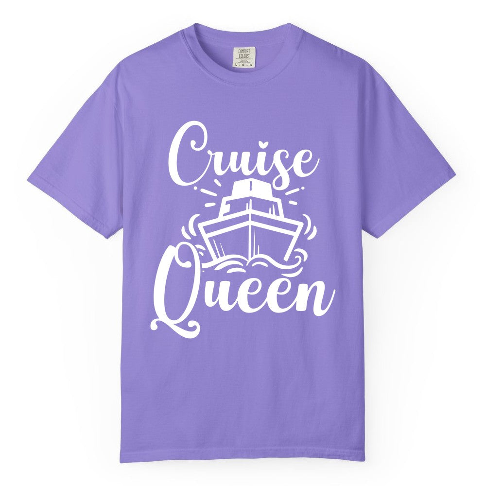 Cruise Queen Shirt - Girls Cruise Top for Nautical Vacations & Trips (Comfort Color) in Violet - Cruise Queen Shirt - Nautical Ladies Getaway Bold Cruise Ship Design