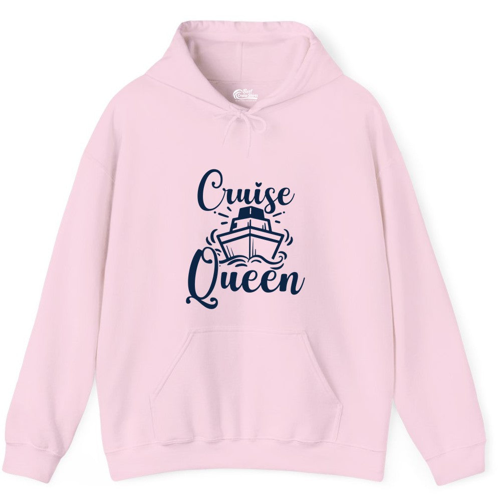 Cruise Queen Shirt - Girls Cruise Top for Nautical Vacations & Trips (Hoodie) in Light Pink - Cruise Queen Shirt - Nautical Ladies Getaway Bold Cruise Ship Design