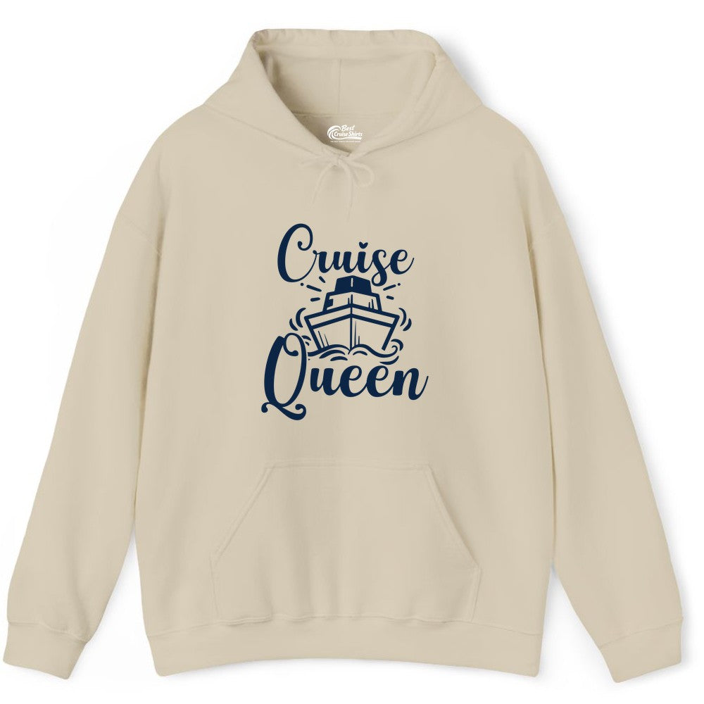 Cruise Queen Shirt - Girls Cruise Top for Nautical Vacations & Trips (Hoodie) in Sand - Cruise Queen Shirt - Nautical Ladies Getaway Bold Cruise Ship Design