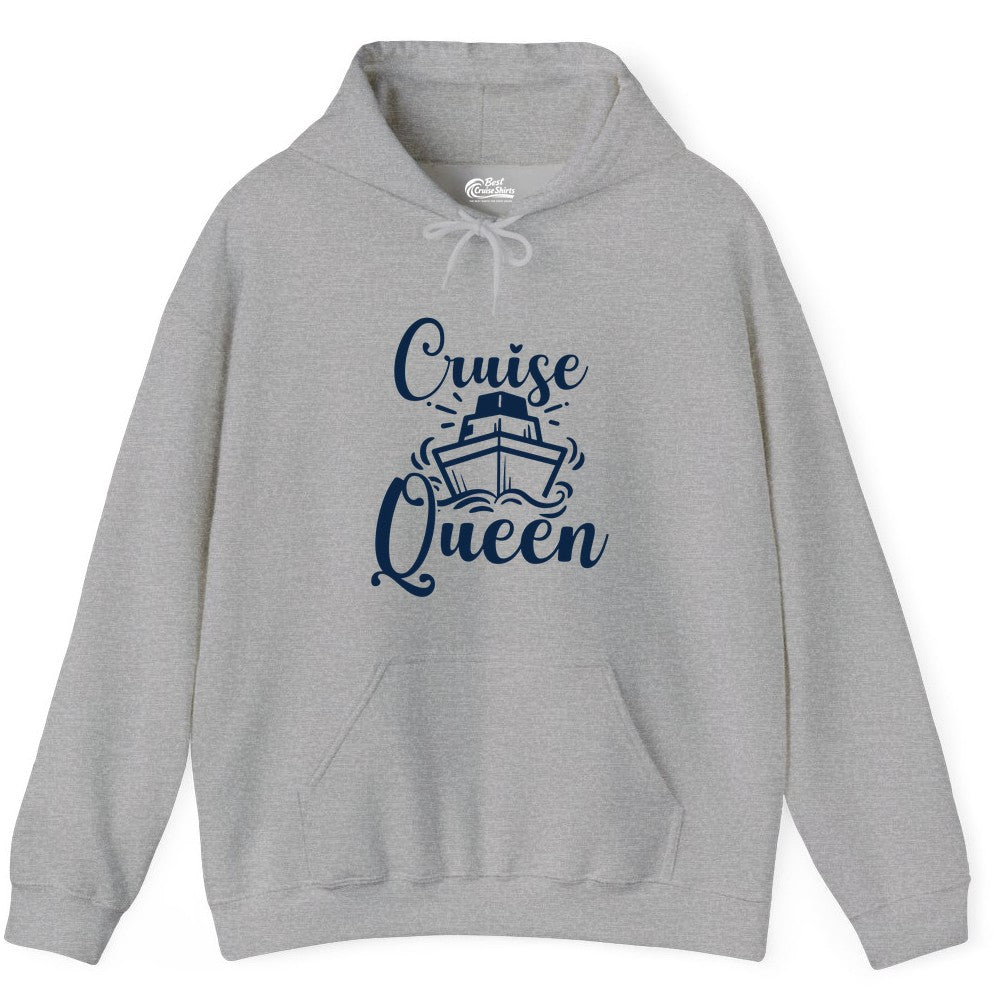 Cruise Queen Shirt - Girls Cruise Top for Nautical Vacations & Trips (Hoodie) in Sport Grey - Cruise Queen Shirt - Nautical Ladies Getaway Bold Cruise Ship Design