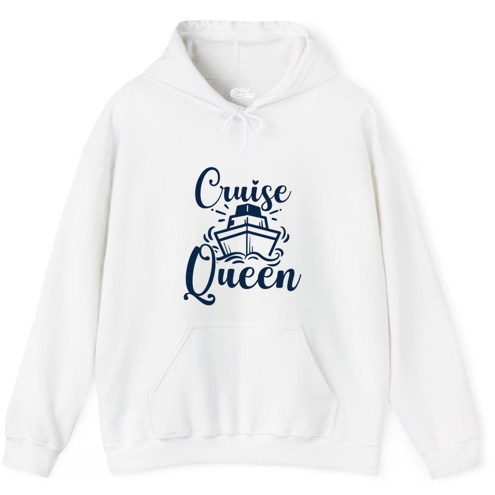Cruise Queen Shirt - Girls Cruise Top for Nautical Vacations & Trips (Hoodie) in White - Cruise Queen Shirt - Nautical Ladies Getaway Bold Cruise Ship Design