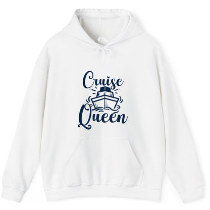 Cruise Queen Shirt - Girls Cruise Top for Nautical Vacations & Trips (Hoodie) in White - Cruise Queen Shirt - Nautical Ladies Getaway Bold Cruise Ship Design
