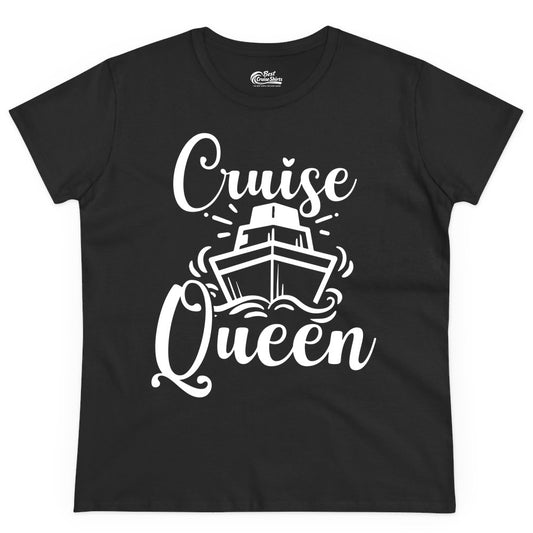 Cruise Queen Shirt - Girls Cruise Top for Nautical Vacations & Trips (Ladies Tee) in Black - Cruise Queen Shirt - Nautical Ladies Getaway Bold Cruise Ship Design