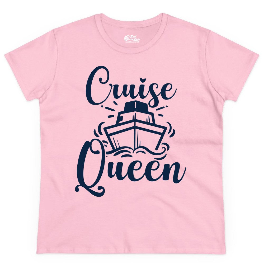 Cruise Queen Shirt - Girls Cruise Top for Nautical Vacations & Trips (Ladies Tee) in Light Pink - Cruise Queen Shirt - Nautical Ladies Getaway Bold Cruise Ship Design