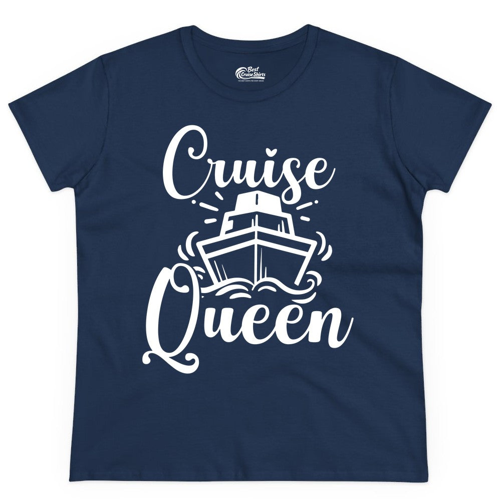 Cruise Queen Shirt - Girls Cruise Top for Nautical Vacations & Trips (Ladies Tee) in Navy - Cruise Queen Shirt - Nautical Ladies Getaway Bold Cruise Ship Design