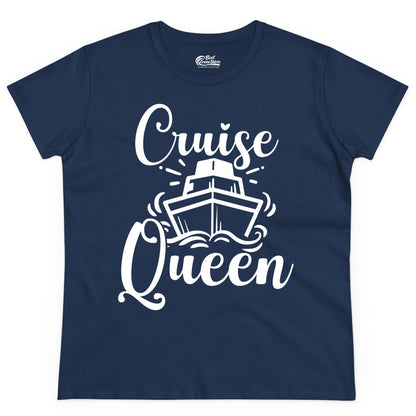 Cruise Queen Shirt - Girls Cruise Top for Nautical Vacations & Trips (Ladies Tee) in Navy - Cruise Queen Shirt - Nautical Ladies Getaway Bold Cruise Ship Design