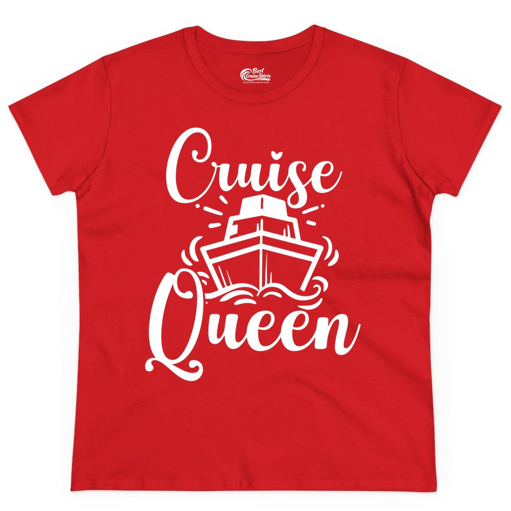 Cruise Queen Shirt - Girls Cruise Top for Nautical Vacations & Trips (Ladies Tee) in Red - Cruise Queen Shirt - Nautical Ladies Getaway Bold Cruise Ship Design