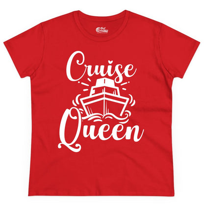 Cruise Queen Shirt - Girls Cruise Top for Nautical Vacations & Trips (Ladies Tee) in Red - Cruise Queen Shirt - Nautical Ladies Getaway Bold Cruise Ship Design