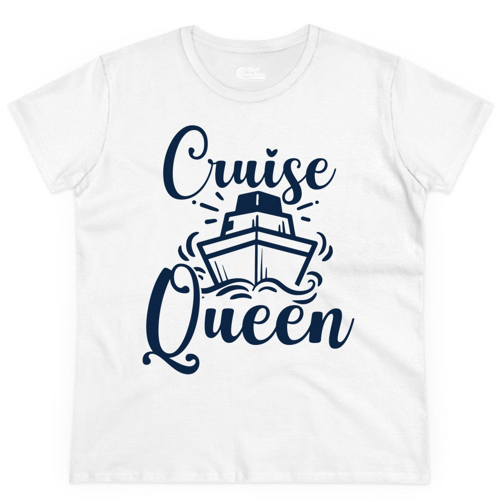 Cruise Queen Shirt - Girls Cruise Top for Nautical Vacations & Trips (Ladies Tee) in White - Cruise Queen Shirt - Nautical Ladies Getaway Bold Cruise Ship Design
