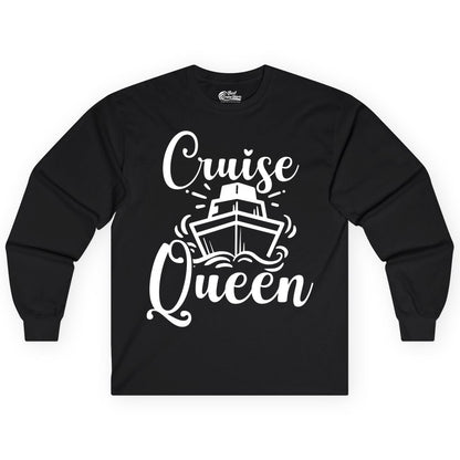 Cruise Queen Shirt - Girls Cruise Top for Nautical Vacations & Trips (Long Sleeve) in Black - Cruise Queen Shirt - Nautical Ladies Getaway Bold Cruise Ship Design