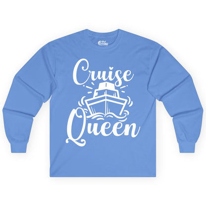 Cruise Queen Shirt - Girls Cruise Top for Nautical Vacations & Trips (Long Sleeve) in Carolina Blue - Cruise Queen Shirt - Nautical Ladies Getaway Bold Cruise Ship Design