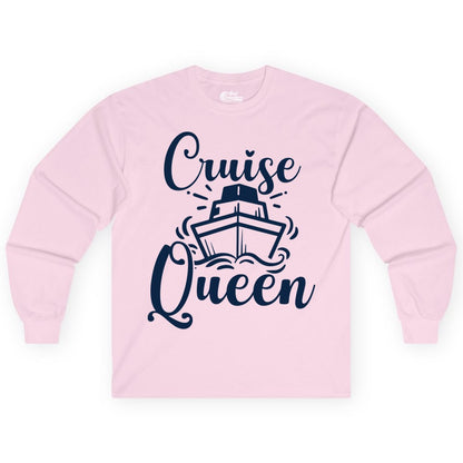 Cruise Queen Shirt - Girls Cruise Top for Nautical Vacations & Trips (Long Sleeve) in Light Pink - Cruise Queen Shirt - Nautical Ladies Getaway Bold Cruise Ship Design