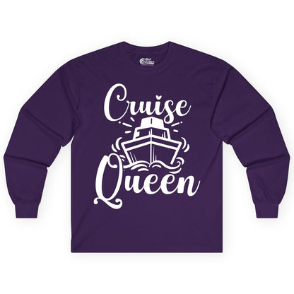 Cruise Queen Shirt - Girls Cruise Top for Nautical Vacations & Trips (Long Sleeve) in Purple - Cruise Queen Shirt - Nautical Ladies Getaway Bold Cruise Ship Design