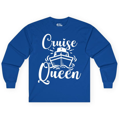Cruise Queen Shirt - Girls Cruise Top for Nautical Vacations & Trips (Long Sleeve) in Royal - Cruise Queen Shirt - Nautical Ladies Getaway Bold Cruise Ship Design