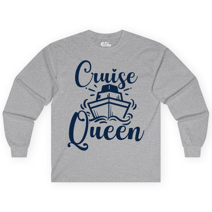 Cruise Queen Shirt - Girls Cruise Top for Nautical Vacations & Trips (Long Sleeve) in Sport Grey - Cruise Queen Shirt - Nautical Ladies Getaway Bold Cruise Ship Design