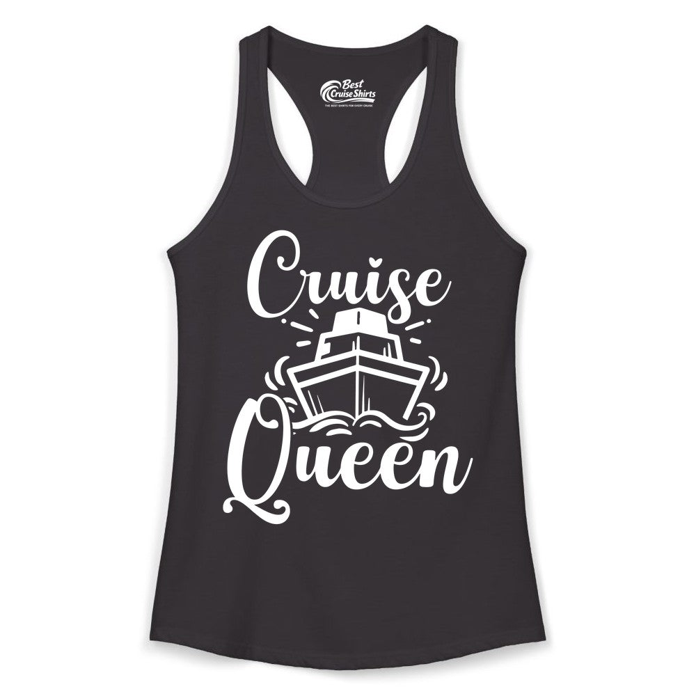 Cruise Queen Shirt - Girls Cruise Top for Nautical Vacations & Trips (Ladies Tank) in Black - Cruise Queen Shirt - Nautical Ladies Getaway Bold Cruise Ship Design