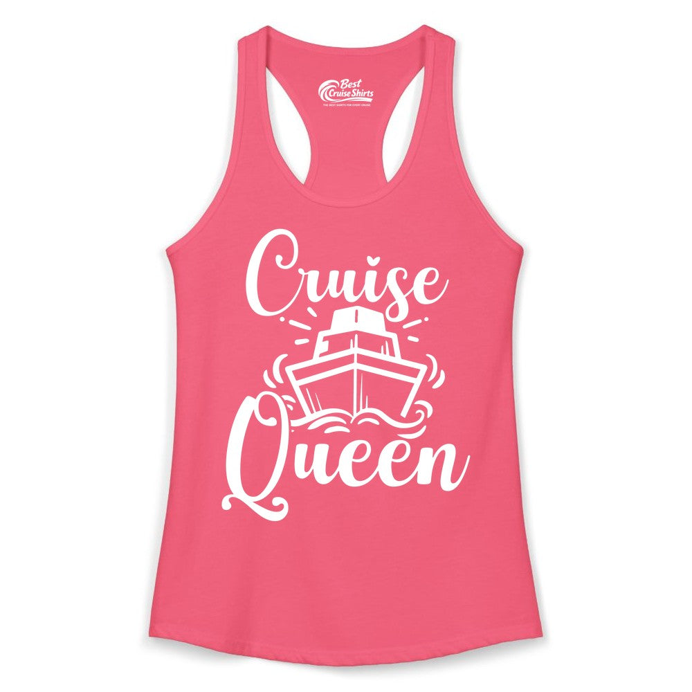 Cruise Queen Shirt - Girls Cruise Top for Nautical Vacations & Trips (Ladies Tank) in Hot Pink - Cruise Queen Shirt - Nautical Ladies Getaway Bold Cruise Ship Design