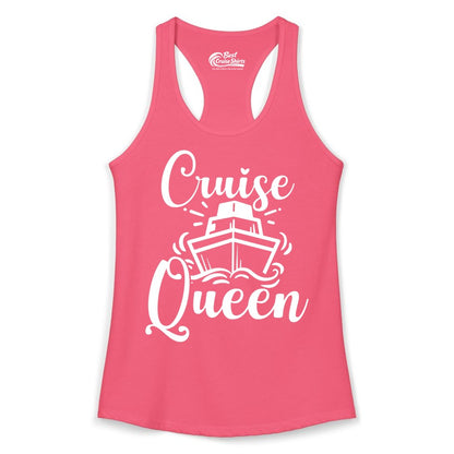 Cruise Queen Shirt - Girls Cruise Top for Nautical Vacations & Trips (Ladies Tank) in Hot Pink - Cruise Queen Shirt - Nautical Ladies Getaway Bold Cruise Ship Design