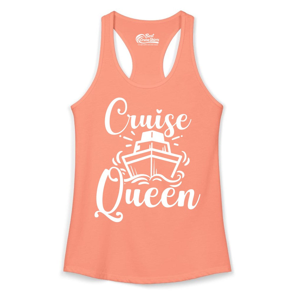 Cruise Queen Shirt - Girls Cruise Top for Nautical Vacations & Trips (Ladies Tank) in Solid Light Orange - Cruise Queen Shirt - Nautical Ladies Getaway Bold Cruise Ship Design