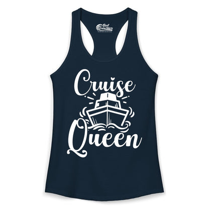 Cruise Queen Shirt - Girls Cruise Top for Nautical Vacations & Trips (Ladies Tank) in Solid Midnight Navy - Cruise Queen Shirt - Nautical Ladies Getaway Bold Cruise Ship Design
