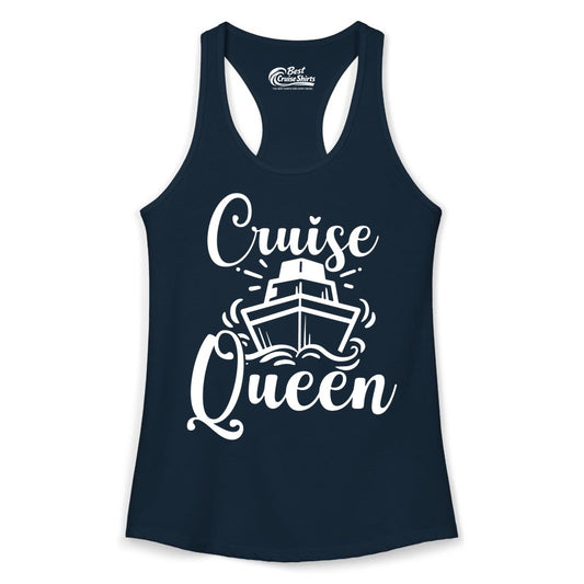 Cruise Queen Shirt - Girls Cruise Top for Nautical Vacations & Trips (Ladies Tank) in Solid Midnight Navy - Cruise Queen Shirt - Nautical Ladies Getaway Bold Cruise Ship Design
