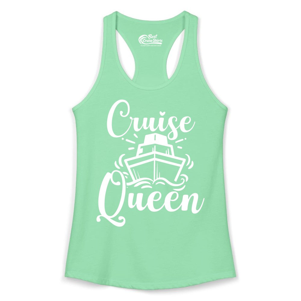 Cruise Queen Shirt - Girls Cruise Top for Nautical Vacations & Trips (Ladies Tank) in Solid Mint - Cruise Queen Shirt - Nautical Ladies Getaway Bold Cruise Ship Design