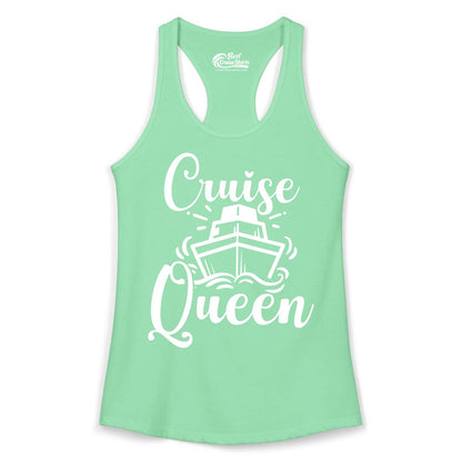 Cruise Queen Shirt - Girls Cruise Top for Nautical Vacations & Trips (Ladies Tank) in Solid Mint - Cruise Queen Shirt - Nautical Ladies Getaway Bold Cruise Ship Design