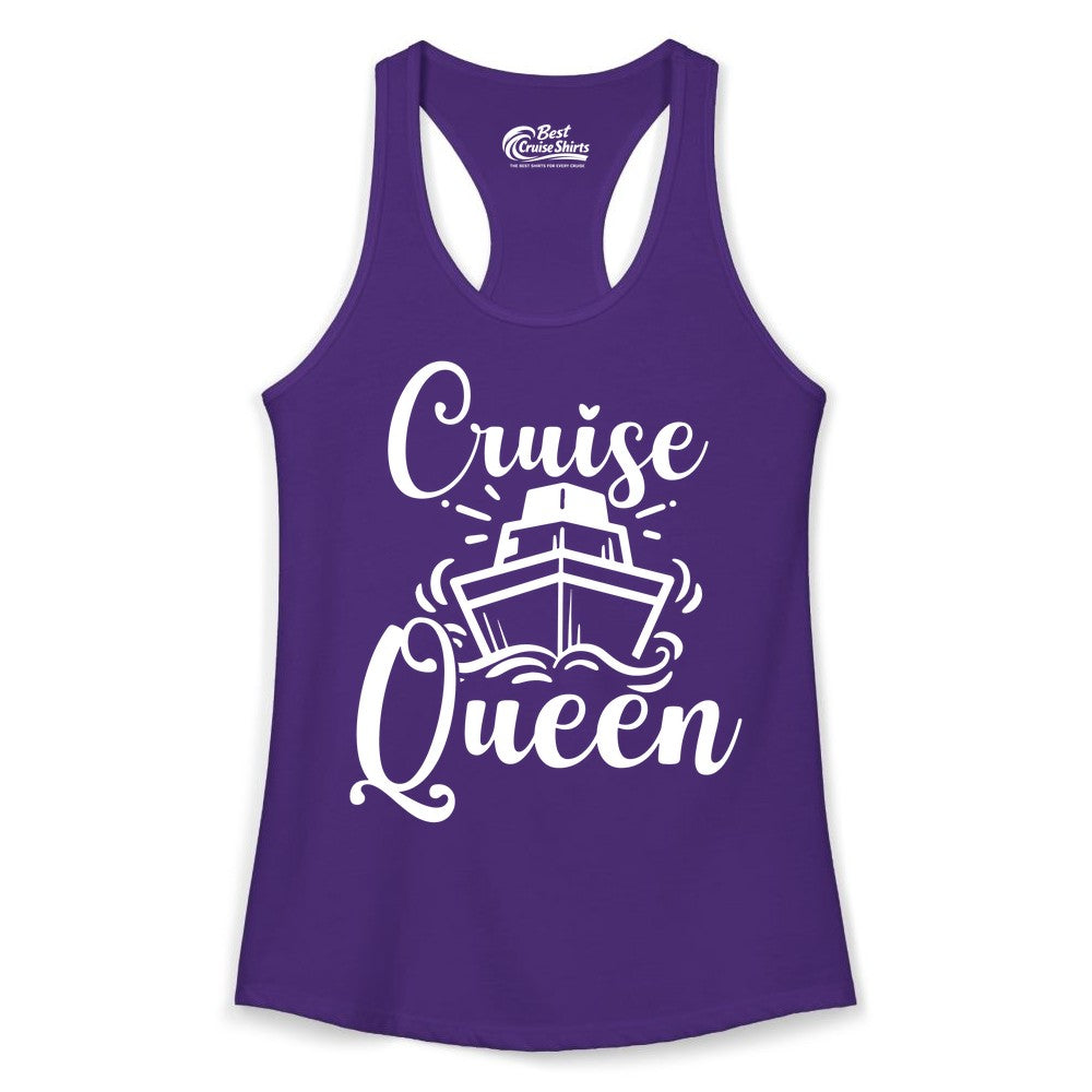 Cruise Queen Shirt - Girls Cruise Top for Nautical Vacations & Trips (Ladies Tank) in Solid Purple Rush - Cruise Queen Shirt - Nautical Ladies Getaway Bold Cruise Ship Design