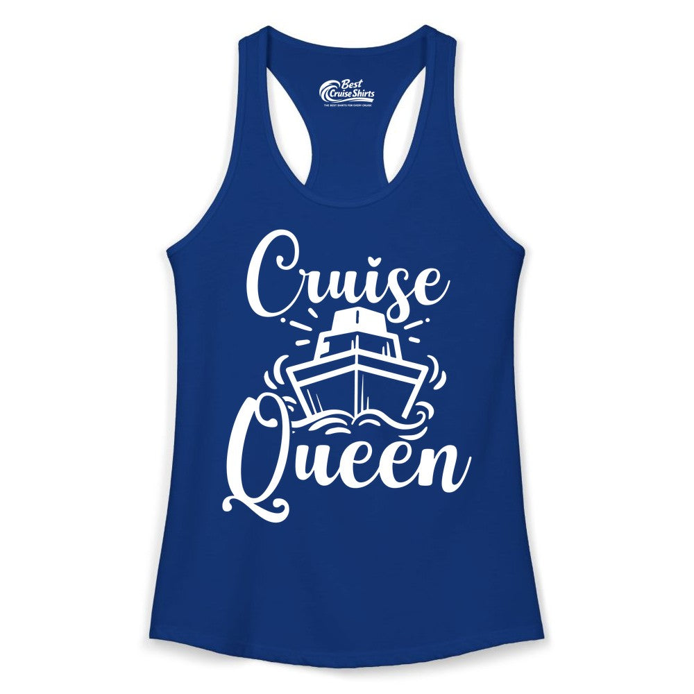 Cruise Queen Shirt - Girls Cruise Top for Nautical Vacations & Trips (Ladies Tank) in Solid Royal - Cruise Queen Shirt - Nautical Ladies Getaway Bold Cruise Ship Design