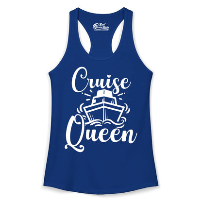 Cruise Queen Shirt - Girls Cruise Top for Nautical Vacations & Trips (Ladies Tank) in Solid Royal - Cruise Queen Shirt - Nautical Ladies Getaway Bold Cruise Ship Design