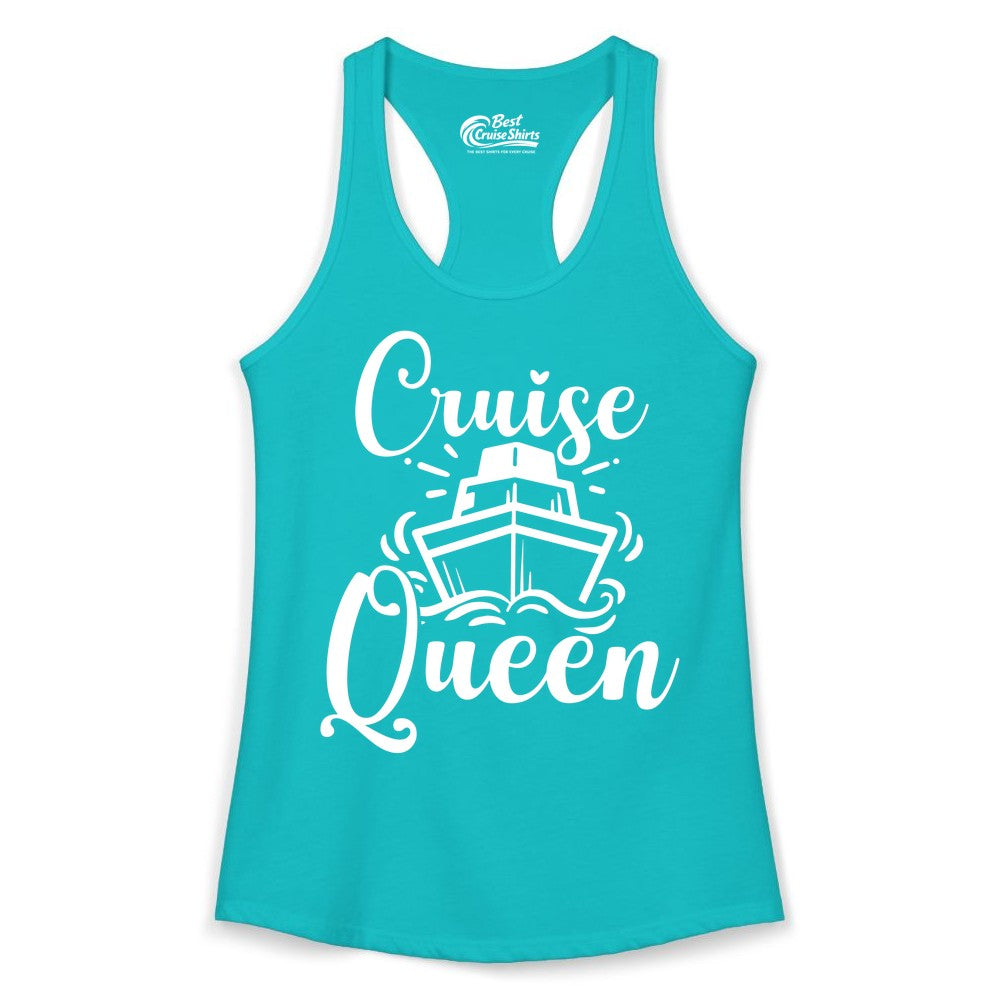 Cruise Queen Shirt - Girls Cruise Top for Nautical Vacations & Trips (Ladies Tank) in Tahiti Blue - Cruise Queen Shirt - Nautical Ladies Getaway Bold Cruise Ship Design